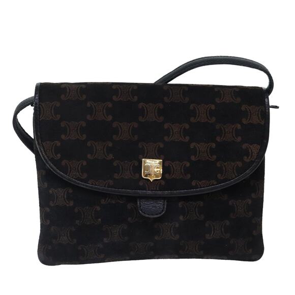 CELINE Macadam Canvas Shoulder Bag Gold Black - Picture 2 of 13